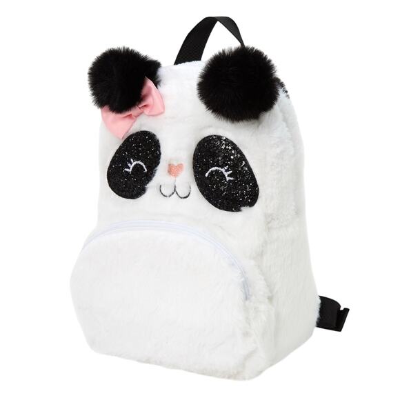 Claire's Club Plush Panda Small‎ Backpack Minimalist White Black - Picture 1 of 10
